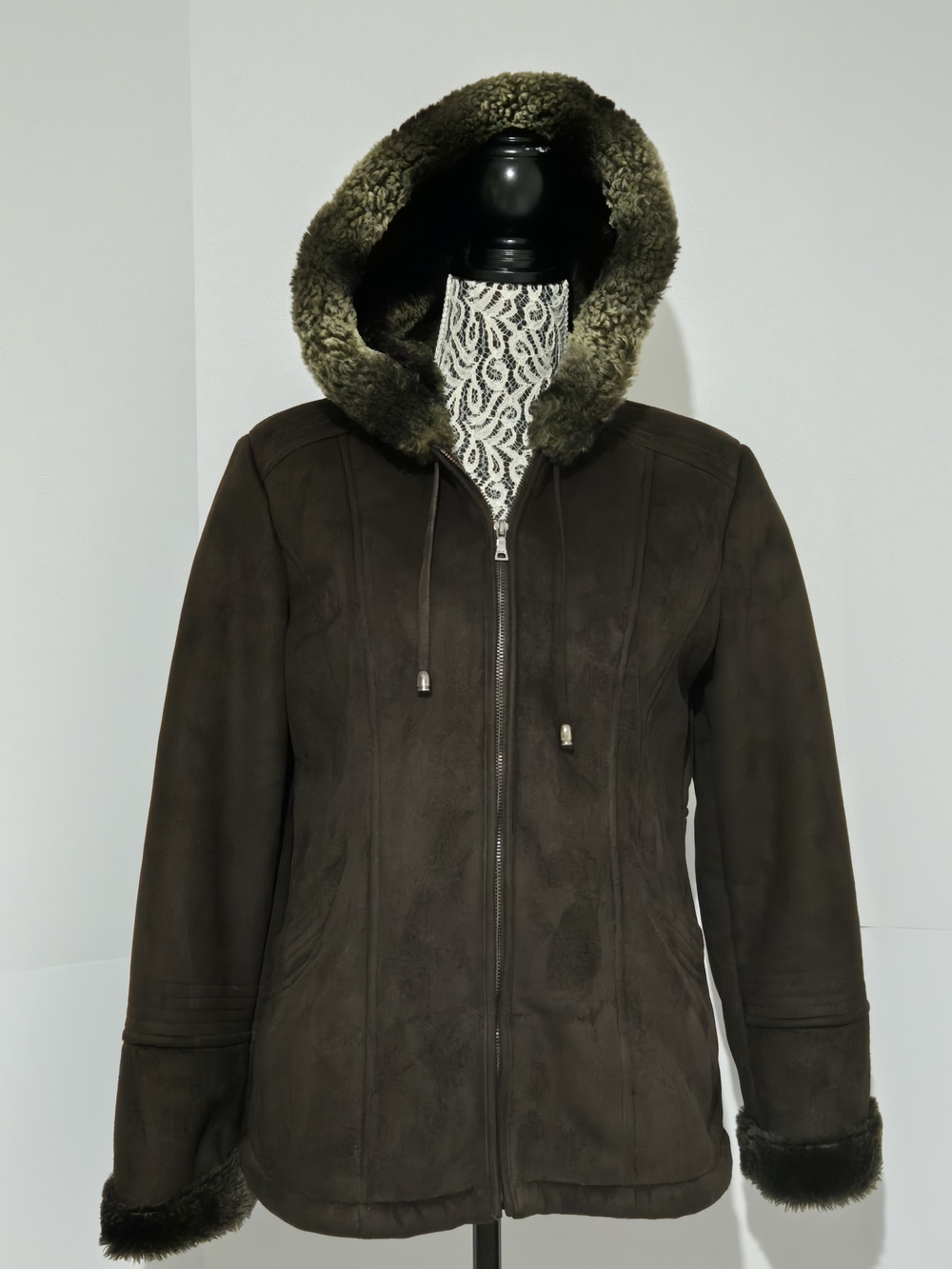 Big Chill Dark Brown Hooded Teddy Jacket with Cream Fur Trim